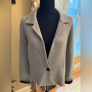 Lila P Long Sleeve One Button Gray/Black Cardigan Sweater Women’s Size M